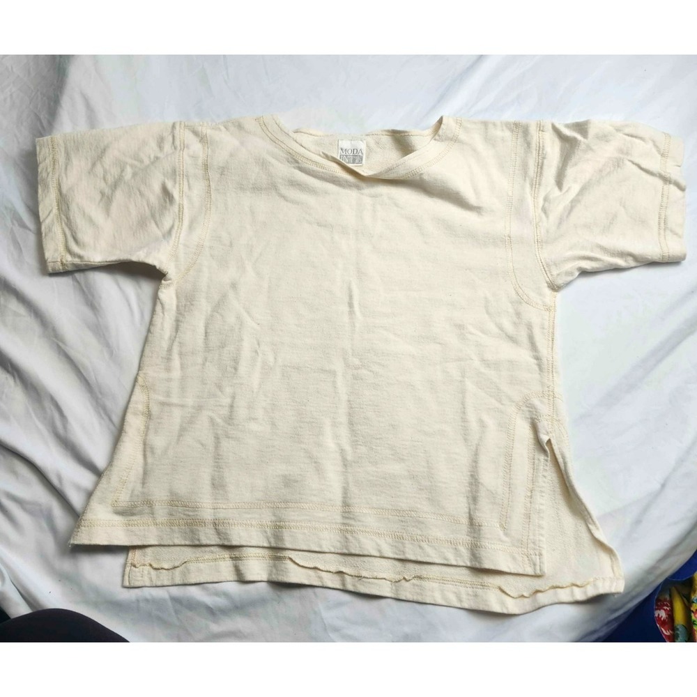 Vintage 90s Moda International Tunic Top Womens Medium Beige Coastal Lagenlook